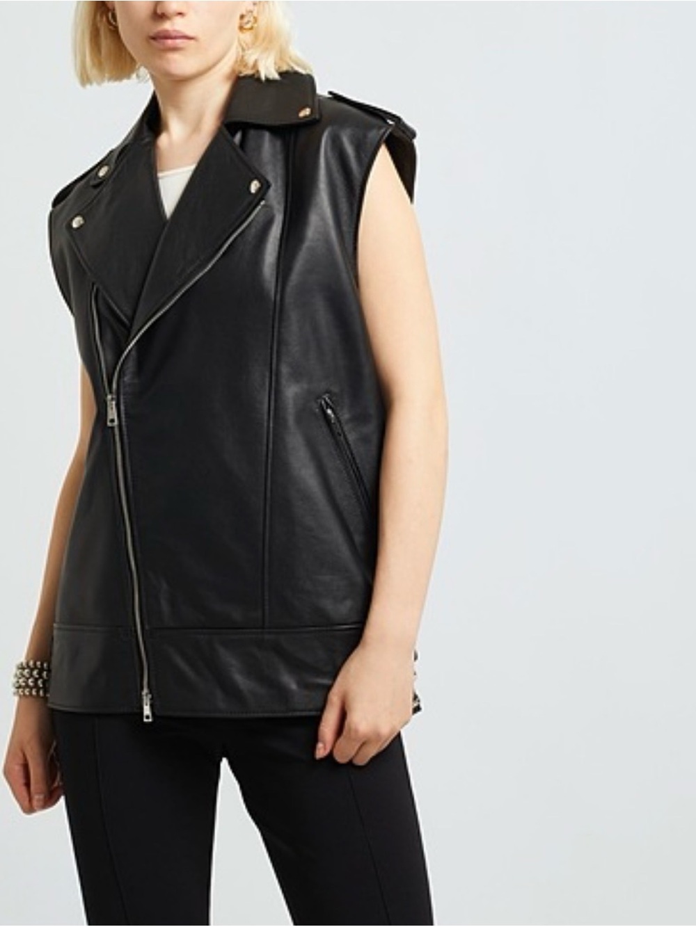 8 by Yoox  Sleeveless Leather Moto Vest Made in Italy